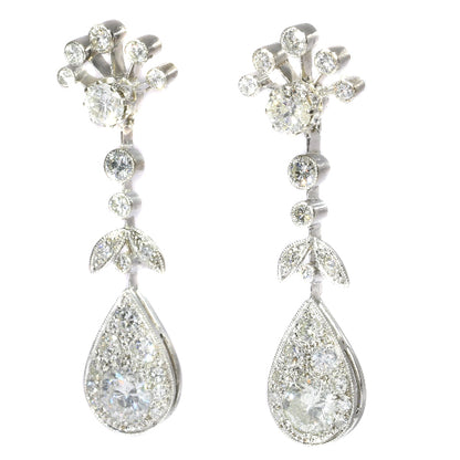 Vintage Diamond Encrusted Cocktail Pendant Earrings in Platinum