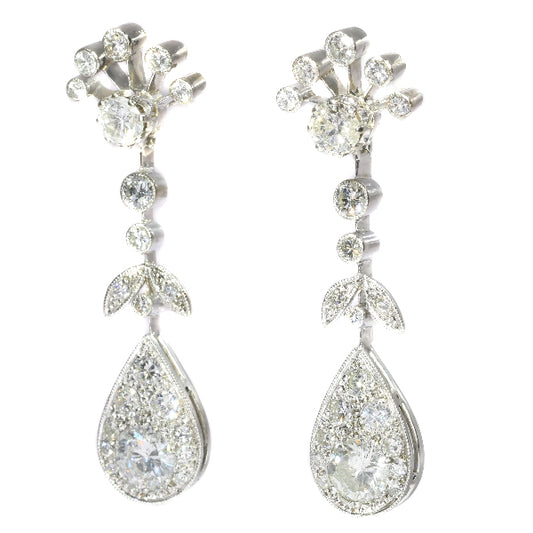 Vintage Diamond Encrusted Cocktail Pendant Earrings in Platinum