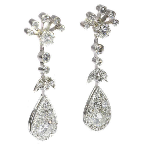 Vintage Diamond Encrusted Cocktail Pendant Earrings in Platinum