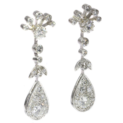 Vintage Diamond Encrusted Cocktail Pendant Earrings in Platinum