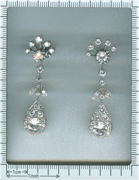 Vintage Diamond Encrusted Cocktail Pendant Earrings in Platinum