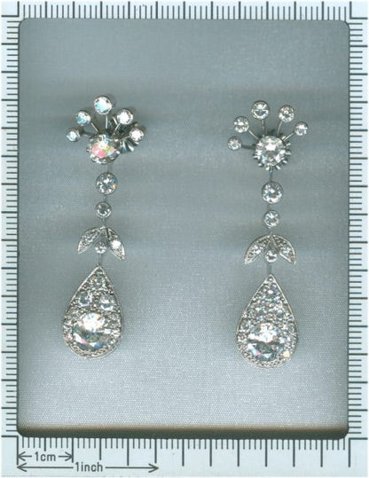 Vintage Diamond Encrusted Cocktail Pendant Earrings in Platinum