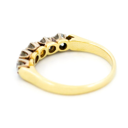 Vintage 14 Carat Yellow and White Gold Brilliant Cut Diamond Five Stone Ring, 0.70 Carat