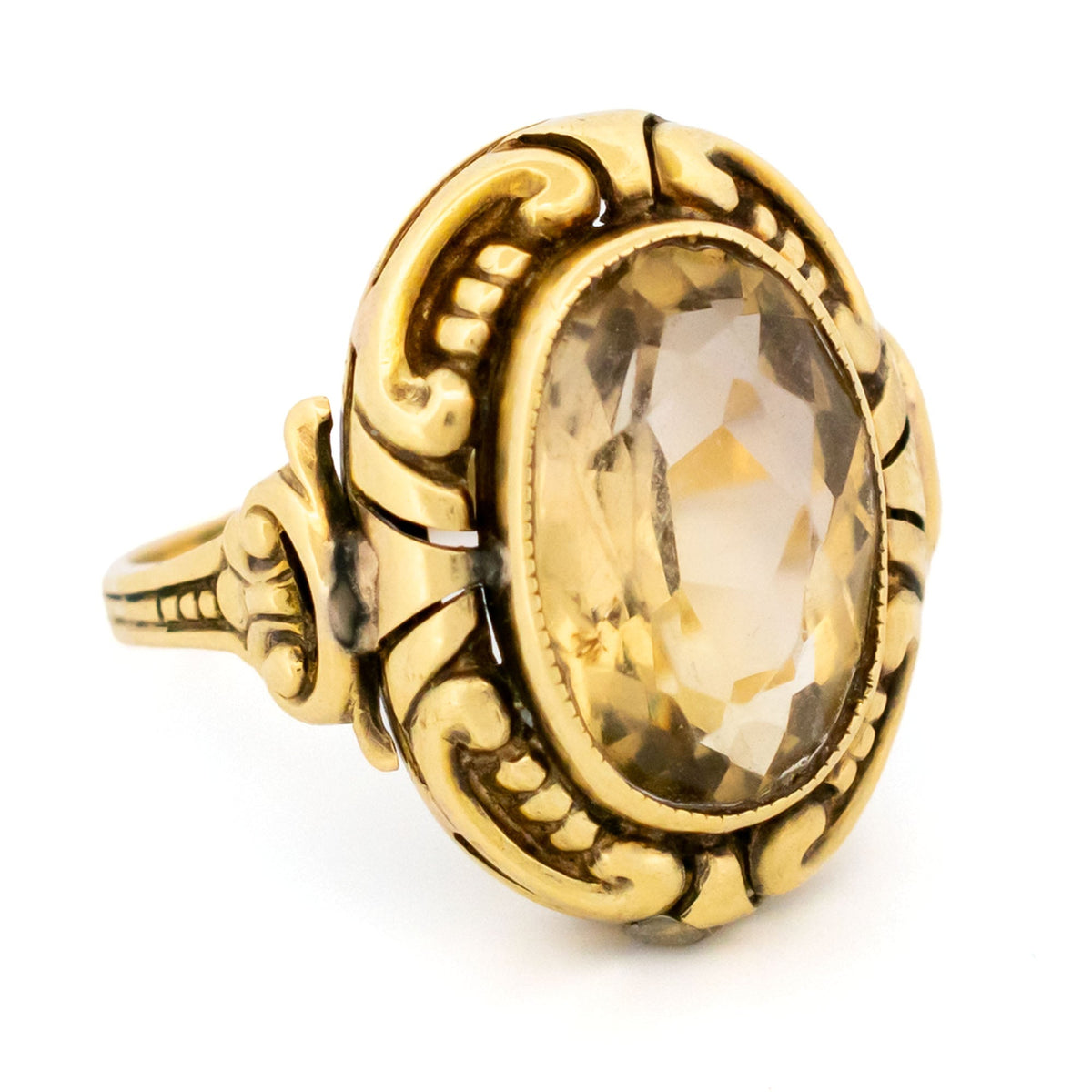 Citrine 14ct Bezel Set Ornate Ring