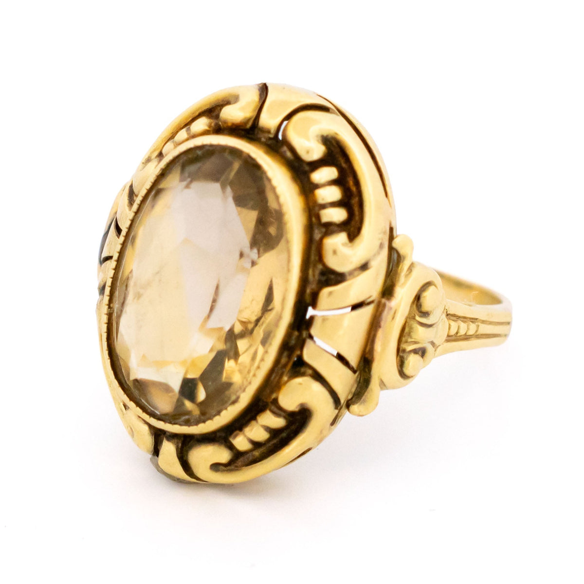 Citrine 14ct Bezel Set Ornate Ring