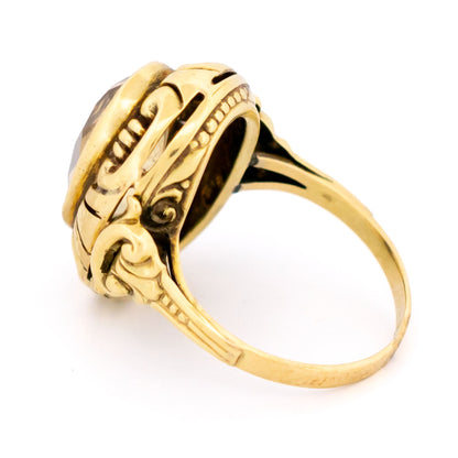 Citrine 14ct Bezel Set Ornate Ring
