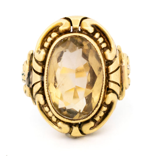 Citrine 14ct Bezel Set Ornate Ring