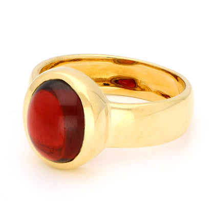 Vintage 18 Carat Yellow Gold Garnet Solitaire Ring, 4.00 Carats
