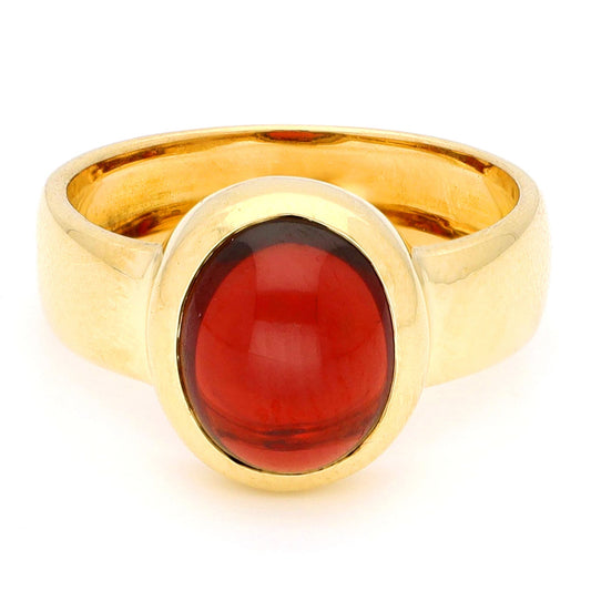 Vintage 18 Carat Yellow Gold Garnet Solitaire Ring, 4.00 Carats