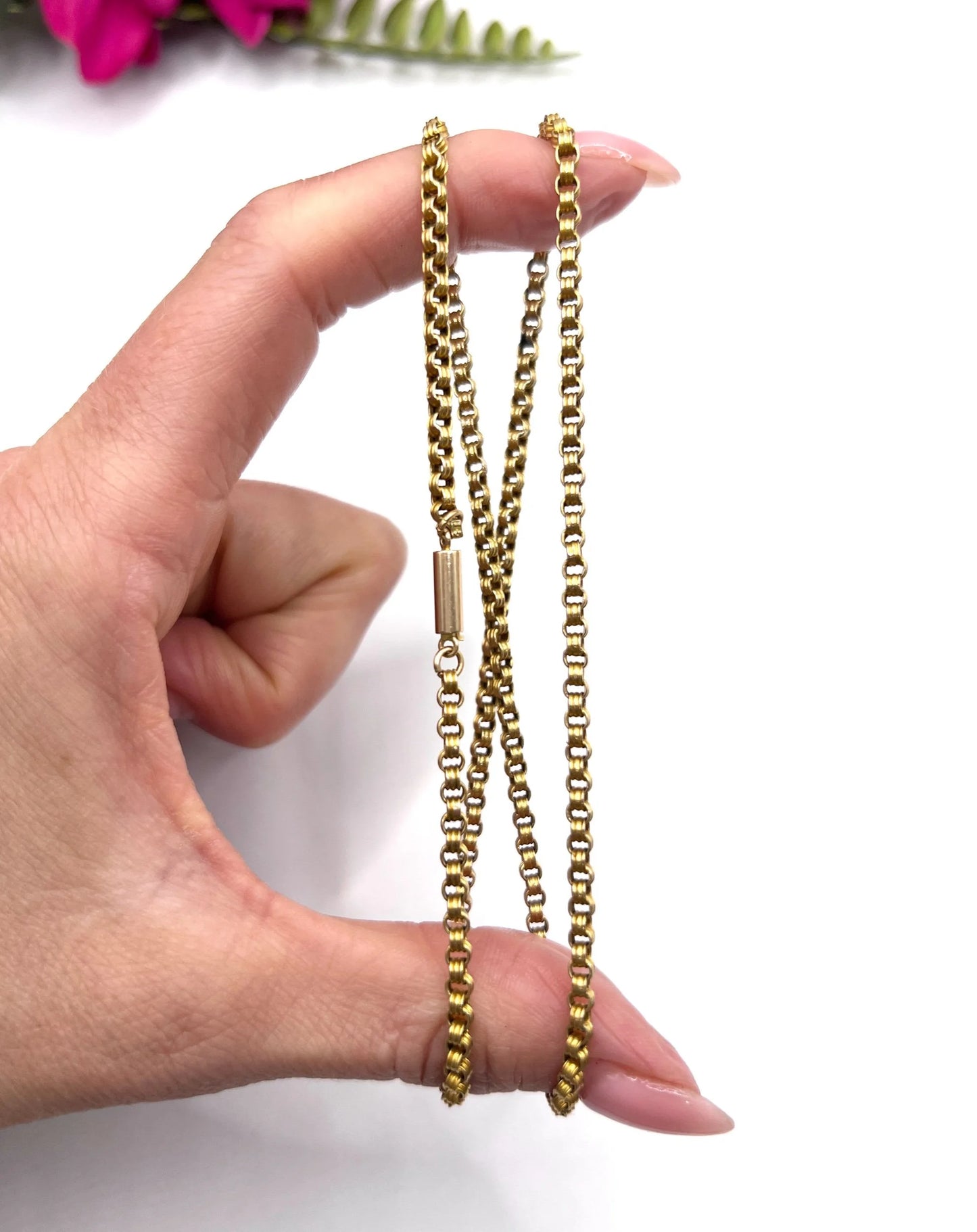 Antique 15ct Yellow Gold, 19 Inch Fancy Round Belcher Link Chain