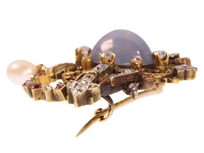 Antique Victorian French Diamond and Star Sapphire Sphinx Brooch