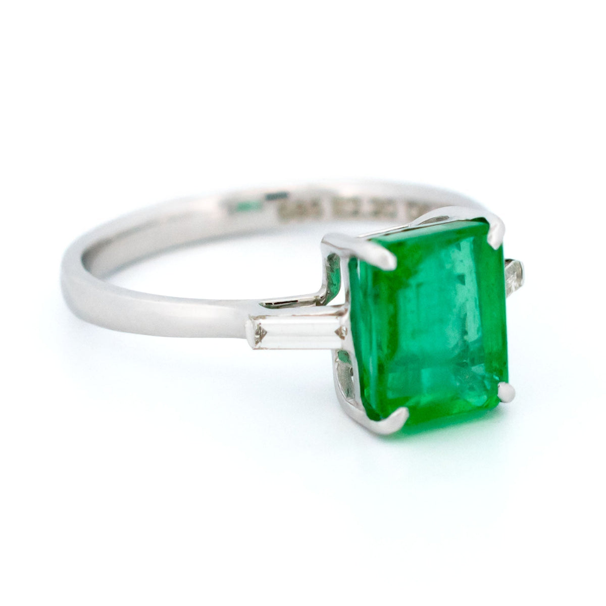 Vintage 14 Carat White Gold, Zambian Emerald and Diamond Ring with Certificate, 2.20 Carats