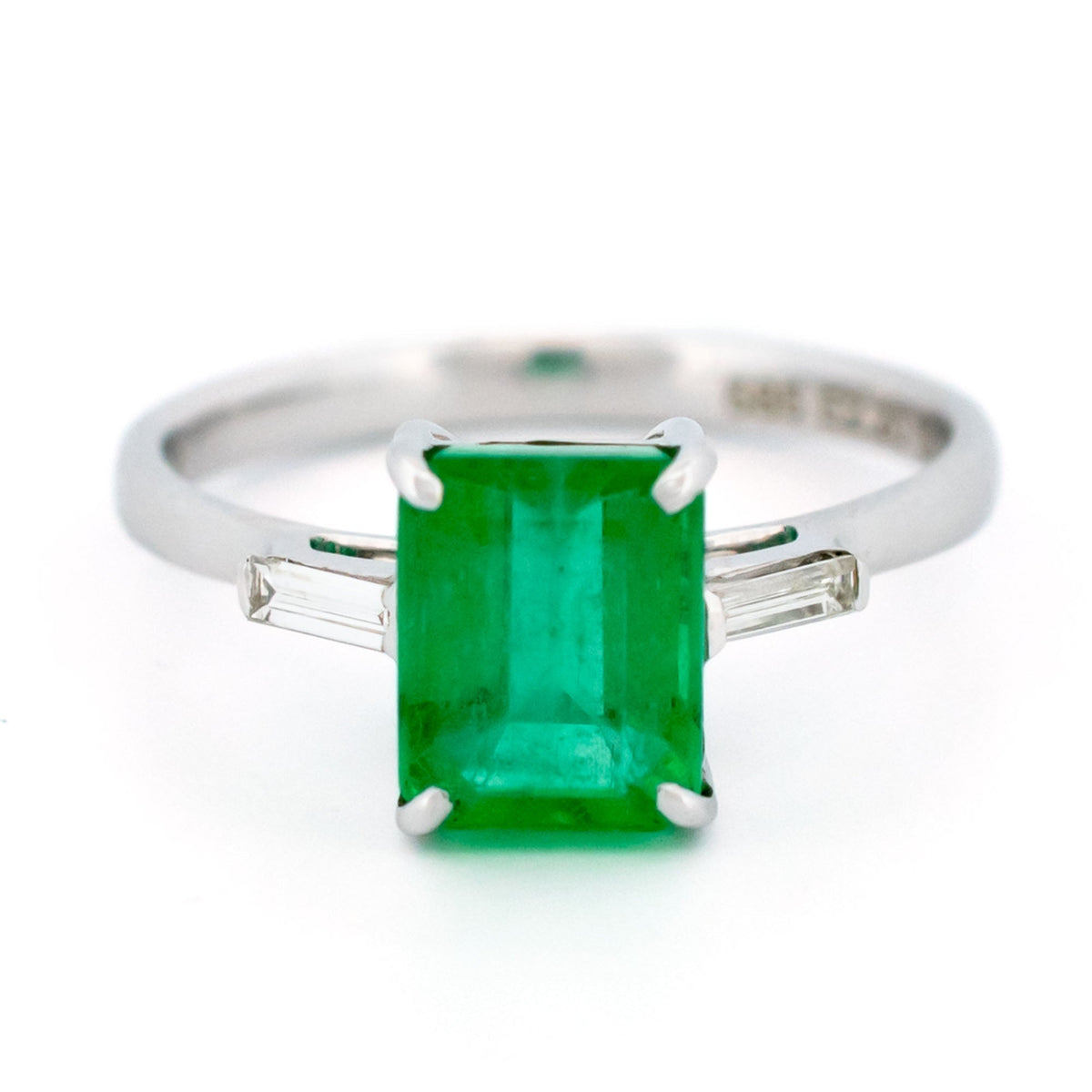 Vintage 14 Carat White Gold, Zambian Emerald and Diamond Ring with Certificate, 2.20 Carats