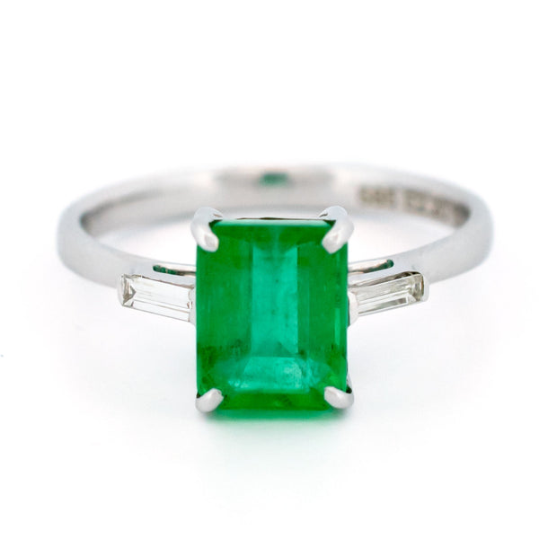 Vintage 14 Carat White Gold, Zambian Emerald and Diamond Ring with Certificate, 2.20 Carats