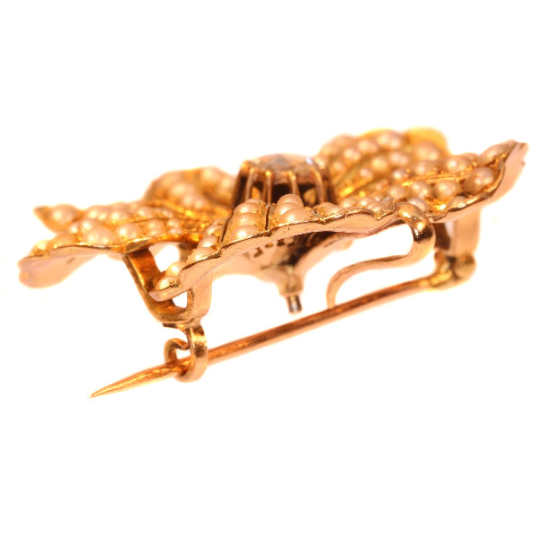 Antique Victorian Diamond and Pearl Gold Pansy Pendant Brooch