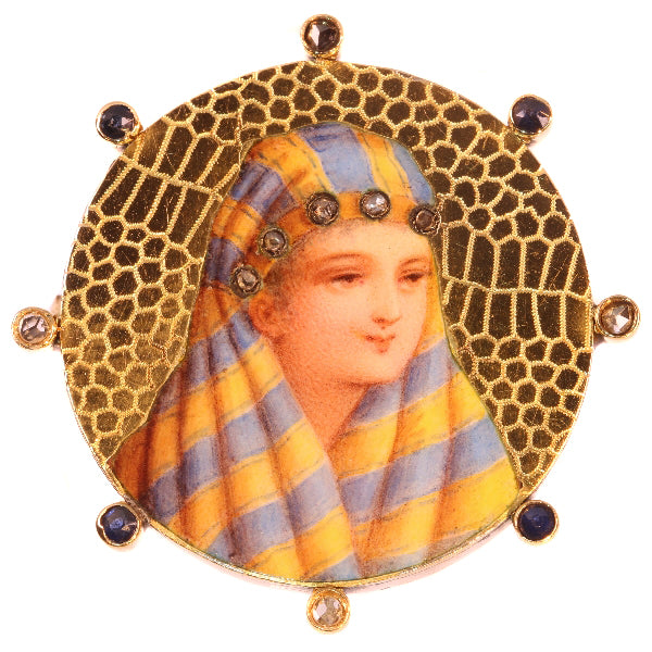 Antique Victorian Gold Enamelled Bedouin Woman Brooch