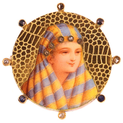 Antique Victorian Gold Enamelled Bedouin Woman Brooch