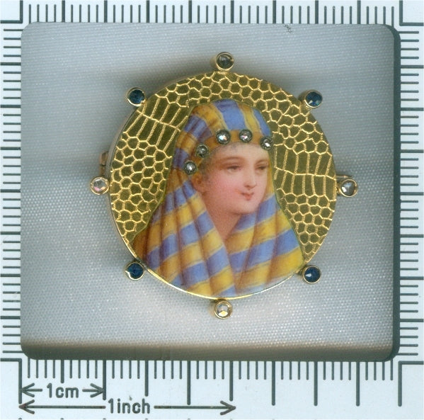 Antique Victorian Gold Enamelled Bedouin Woman Brooch