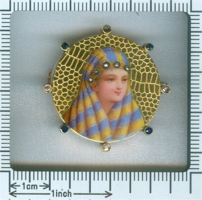 Antique Victorian Gold Enamelled Bedouin Woman Brooch