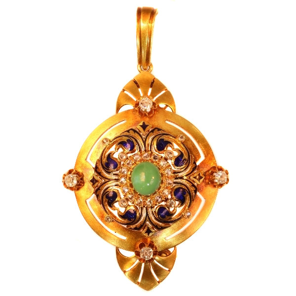 Antique Victorian Diamond Turquoise and Enamel Pendant Brooch