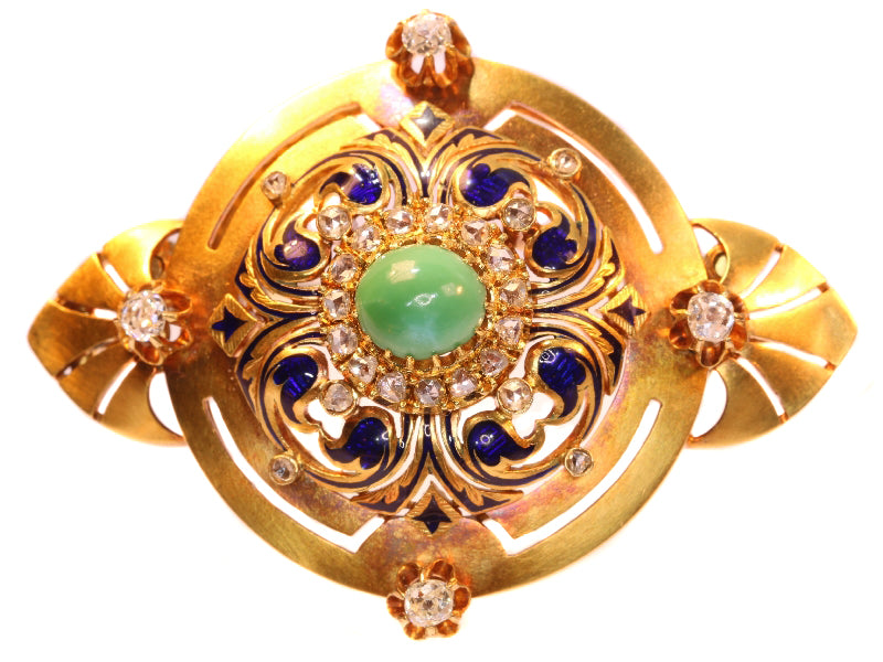 Antique Victorian Diamond Turquoise and Enamel Pendant Brooch