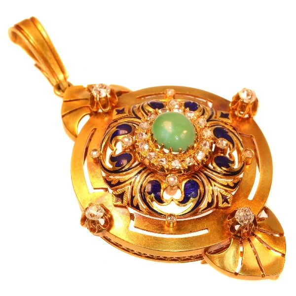 Antique Victorian Diamond Turquoise and Enamel Pendant Brooch