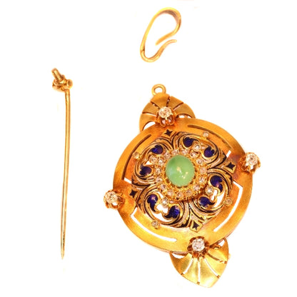 Antique Victorian Diamond Turquoise and Enamel Pendant Brooch