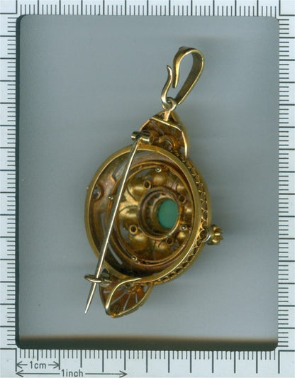 Antique Victorian Diamond Turquoise and Enamel Pendant Brooch