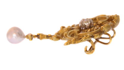 Antique Victorian Diamond Set 18ct Yellow Gold Angels Head Motif Brooch Pendant