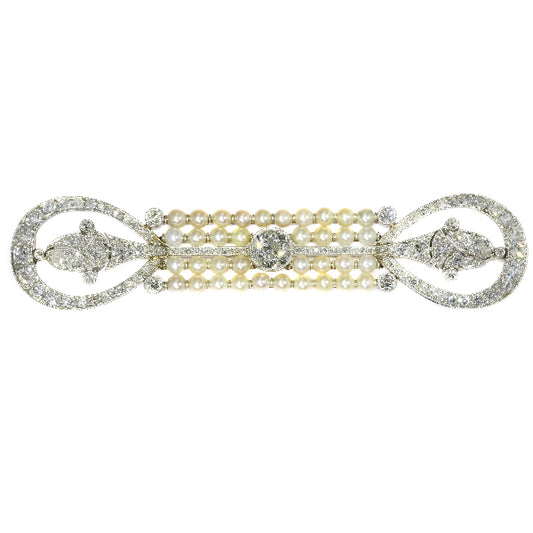 Antique Art Deco Platinum Diamond and Pearl Brooch