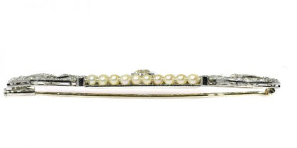 Antique Art Deco Platinum Diamond and Pearl Brooch