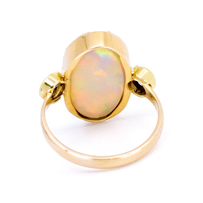Diamond and Ethiopian Opal Three Stone Trilogy Ring, Yellow Gold