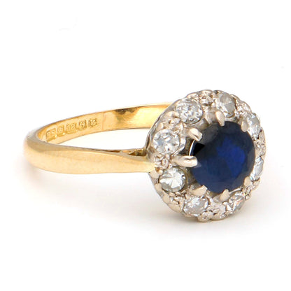 Antique Diamond and Sapphire Cluster Engagement Ring in 18ct Yellow Gold