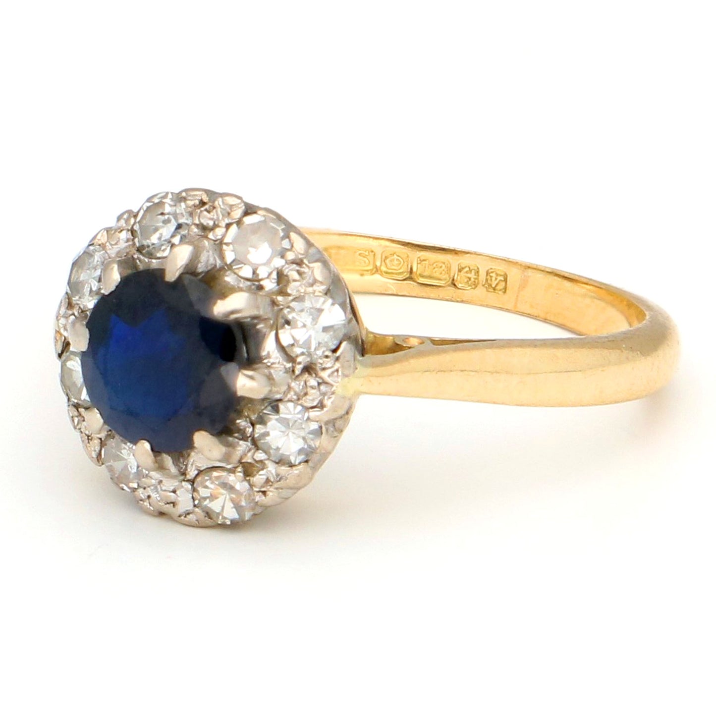 Antique Diamond and Sapphire Cluster Engagement Ring in 18ct Yellow Gold