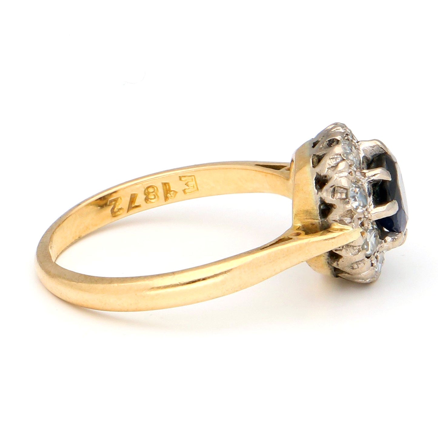 Antique Diamond and Sapphire Cluster Engagement Ring in 18ct Yellow Gold