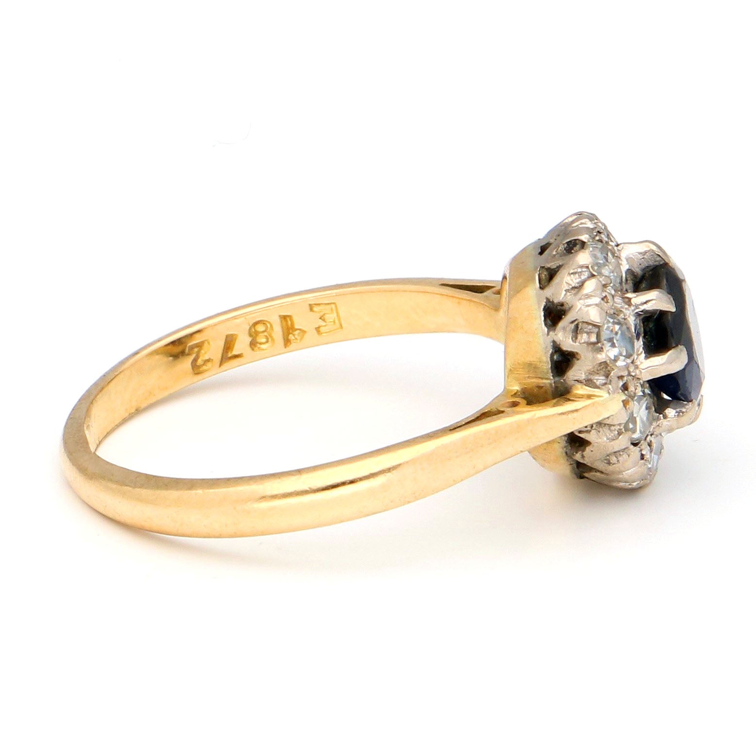 Antique Diamond and Sapphire Cluster Engagement Ring in 18ct Yellow Gold