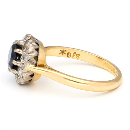 Antique Diamond and Sapphire Cluster Engagement Ring in 18ct Yellow Gold