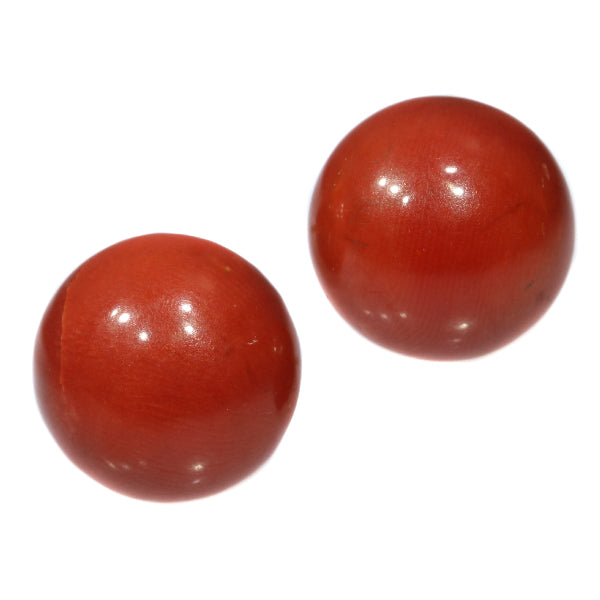 Antique Victorian Cabochon Cut Red Coral Gold Stud Earrings