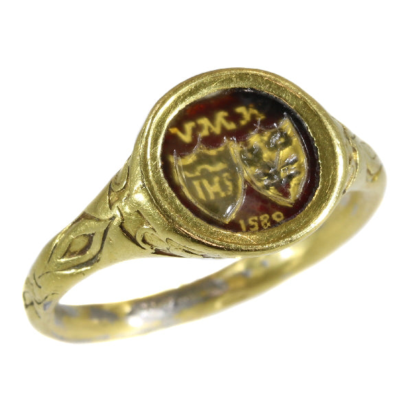 Antique Renaissance Brotherhood Coat of Arms Ring, 18ct Gold