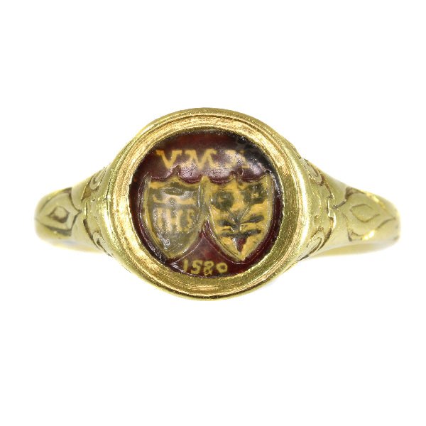 Antique Renaissance Brotherhood Coat of Arms Ring, 18ct Gold