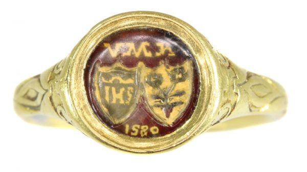 Antique Renaissance Brotherhood Coat of Arms Ring, 18ct Gold