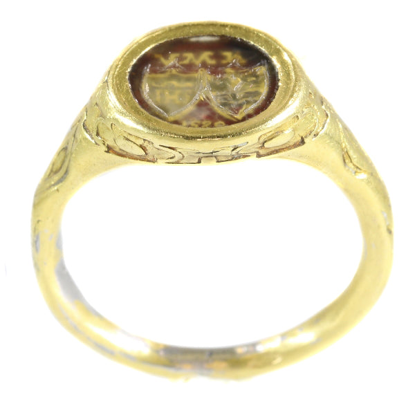 Antique Renaissance Brotherhood Coat of Arms Ring, 18ct Gold