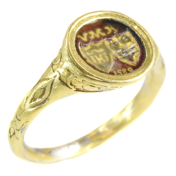 Antique Renaissance Brotherhood Coat of Arms Ring, 18ct Gold