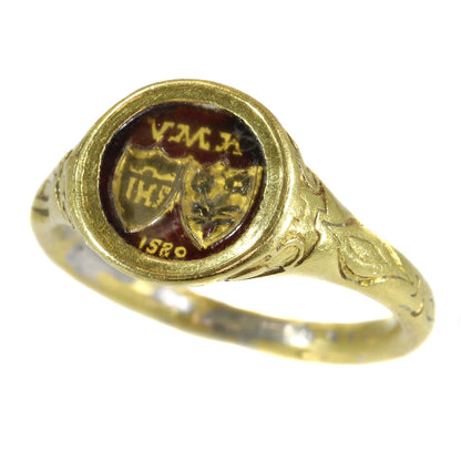 Antique Renaissance Brotherhood Coat of Arms Ring, 18ct Gold