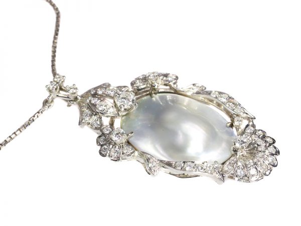 Vintage Diamond and Pearl Pendant Necklace, 18ct White Gold