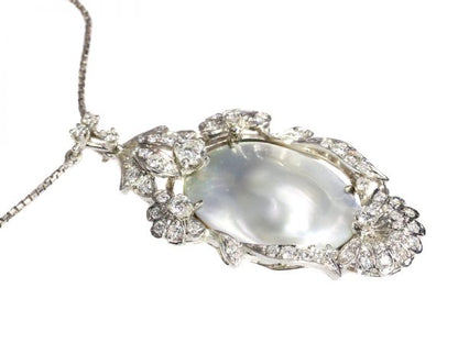 Vintage Diamond and Pearl Pendant Necklace, 18ct White Gold