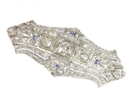Antique Art Deco Diamond and Sapphire Platinum Brooch
