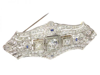 Antique Art Deco Diamond and Sapphire Platinum Brooch