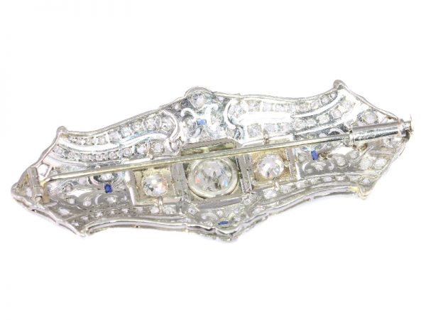 Antique Art Deco Diamond and Sapphire Platinum Brooch