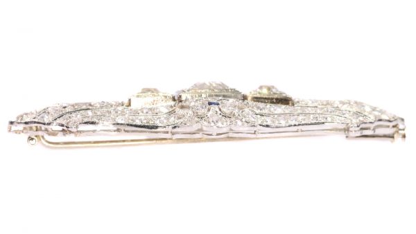 Antique Art Deco Diamond and Sapphire Platinum Brooch